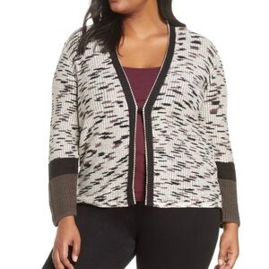 NIC+ZOE Space Dye Colorblock Cardigan Cotton Blend 3X Cozycore Chic Minimalist